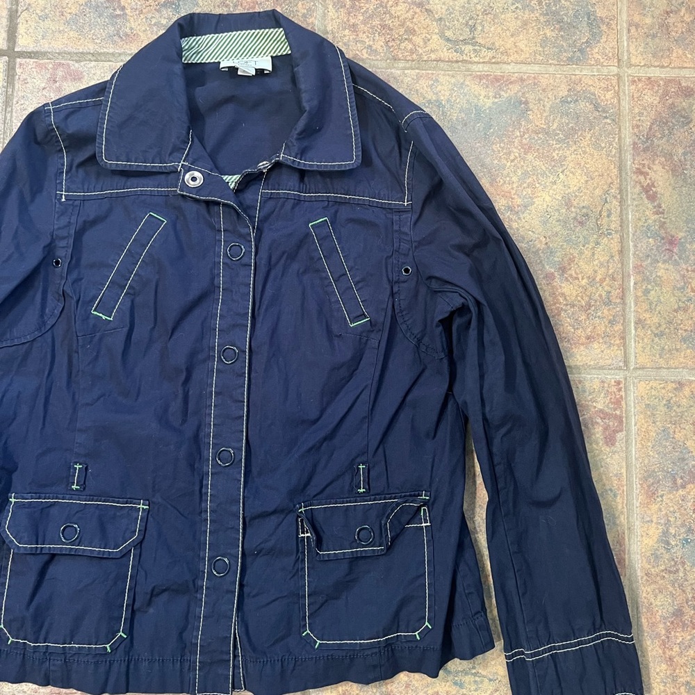 ann taylor LOFT | 12 petite | lightweight navy jacket